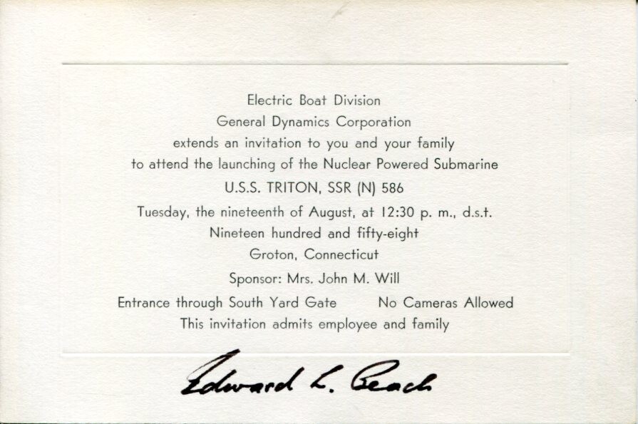 Captain Edward Beach Navy Run Silent Run Deep USS Triton Signed Autograph Invite
