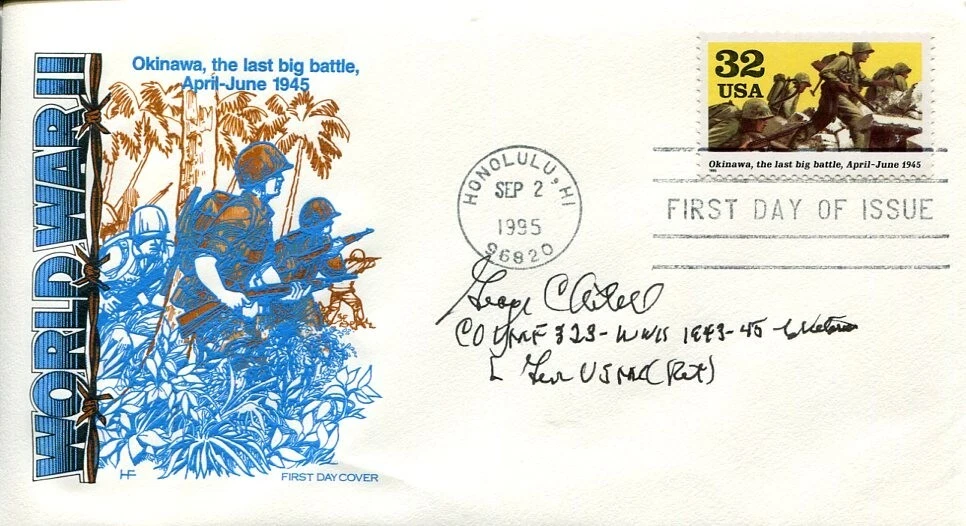 General George Axtell USMC Marine WWII War Ace Navy Cross Signed Autograph FDC
