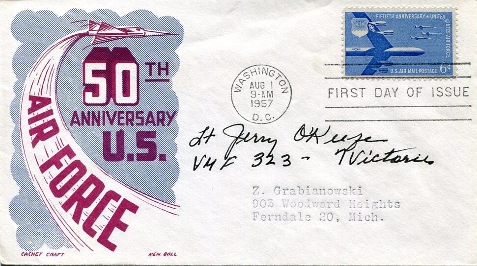 Jerry O'Keefe Death Rattlers WWII War Fighter Ace Signed Autograph FDC
