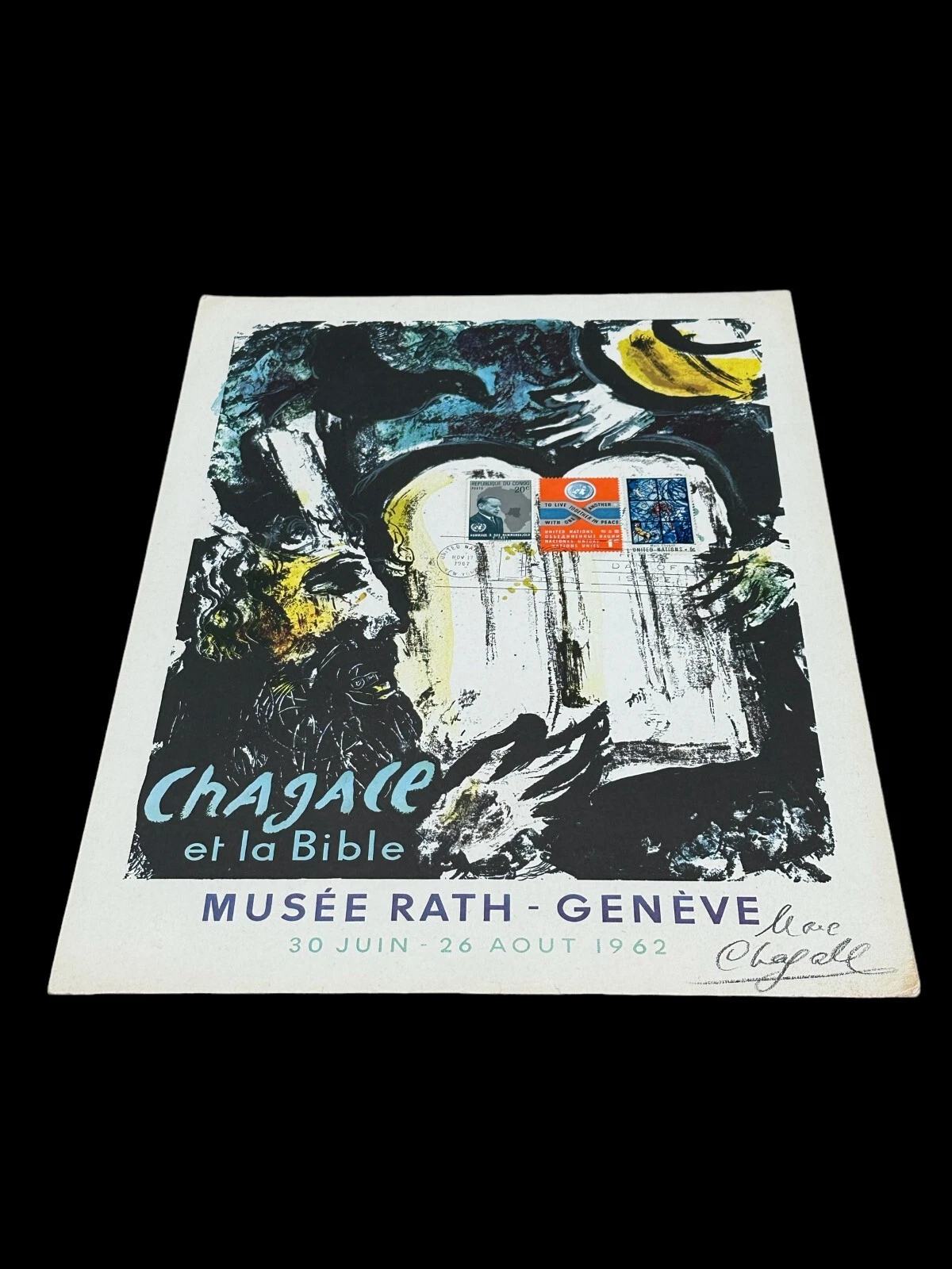 Marc Chagall Et La Bible Musee Rath Geneva 1962 Signed Autograph Print JSA COA
