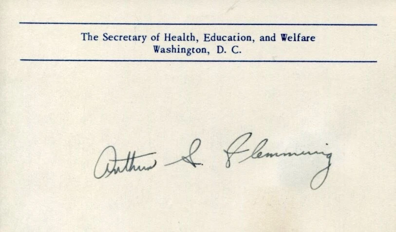 Arthur Flemming Secretary of Health Commission on Civil Rights Signed Autograph
