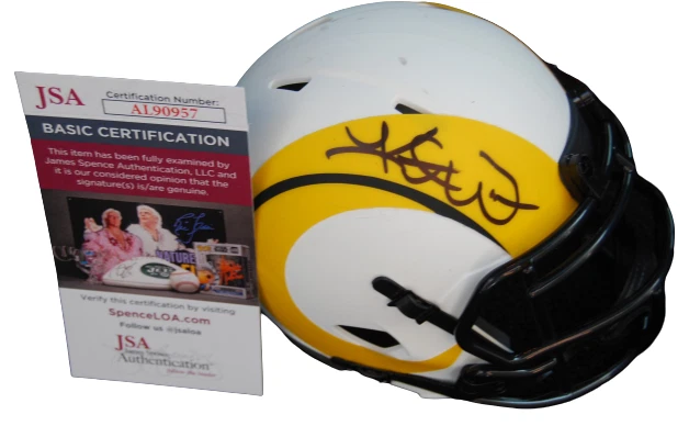 KURT WARNER signed (ST LOUIS RAMS) Lunar mini football helmet JSA COA AL90957
