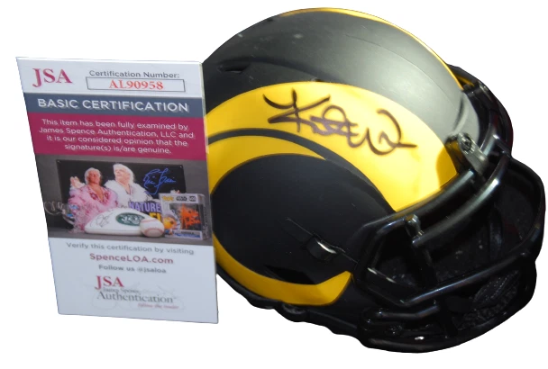 KURT WARNER signed (ST LOUIS RAMS) Eclipse mini football helmet JSA COA AL90959
