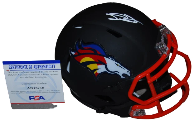 DREW SANDERS signed (DENVER BRONCOS) custom mini football helmet PSA/DNA AN13718
