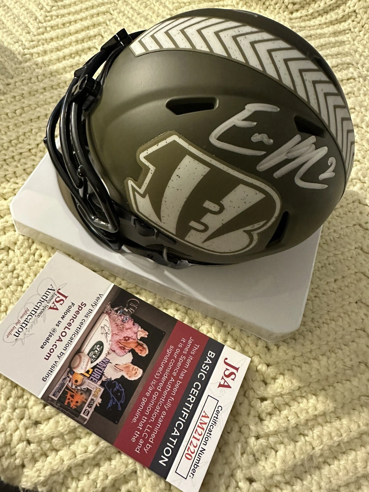 Evan McPherson Bengals Signed Salute 2 Service Mini Helmet JSA Authenticated COA
