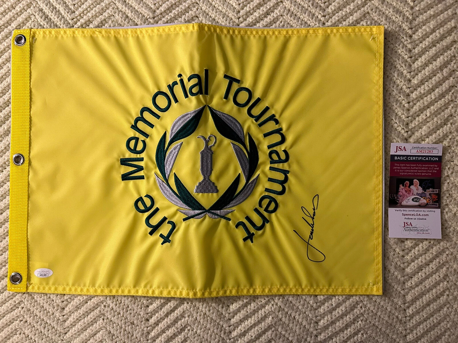 Jordan Spieth SIGNED The Memorial Tournament Golf Flag JSA Authenticated COA
