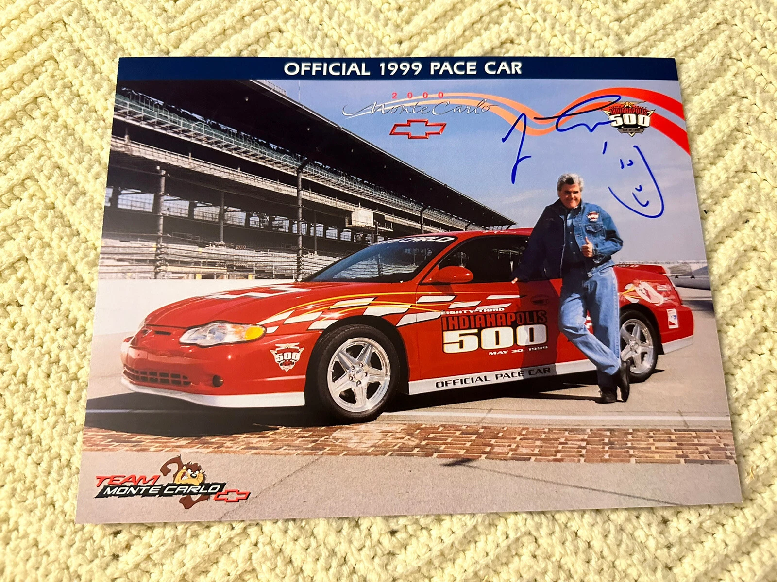 Jay Leno Signed Indianapolis Indy 500 Autographed 1999 Pace Car Promo Hero Card
