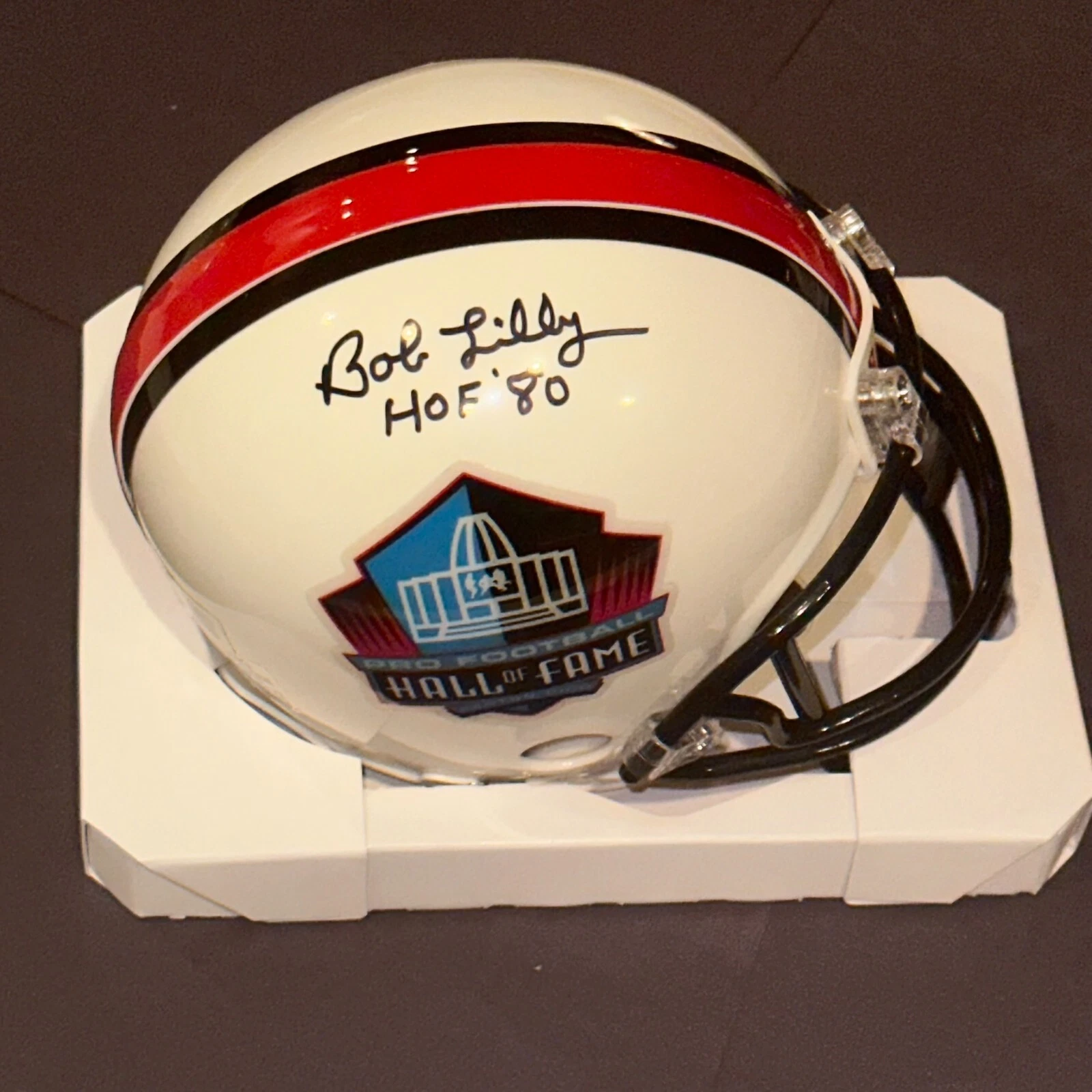 BOB LILLY Signed HALL OF FAME VSR4 Mini-helmet Beckett (BAS) & HOF Insc
