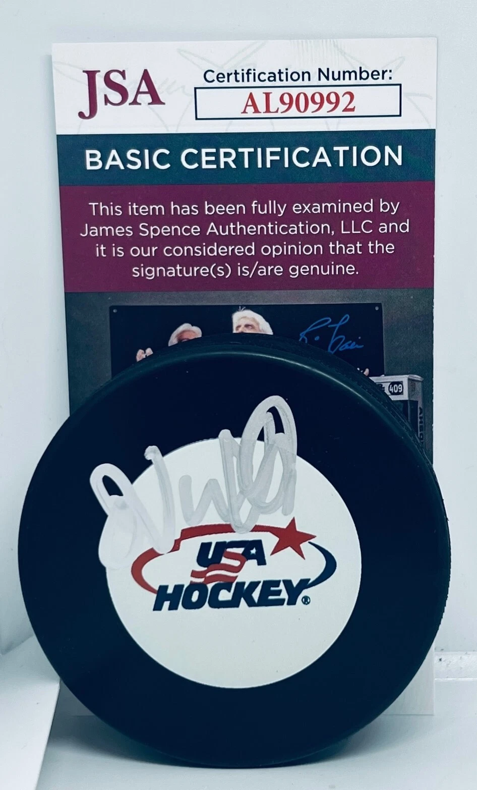 John Vanbiesbrouck Rangers Panthers signed Team USA Puck autographed JSA
