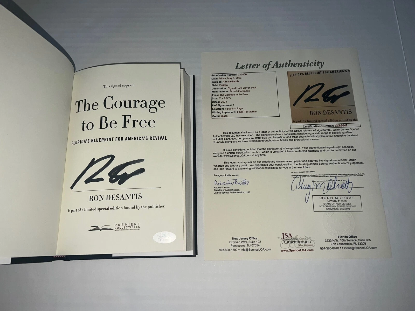 RON DESANTIS SIGNED THE COURAGE TO BE FREE FIRST EDITION BOOK JSA LOA COLLECTIBLE MEMORABILIA