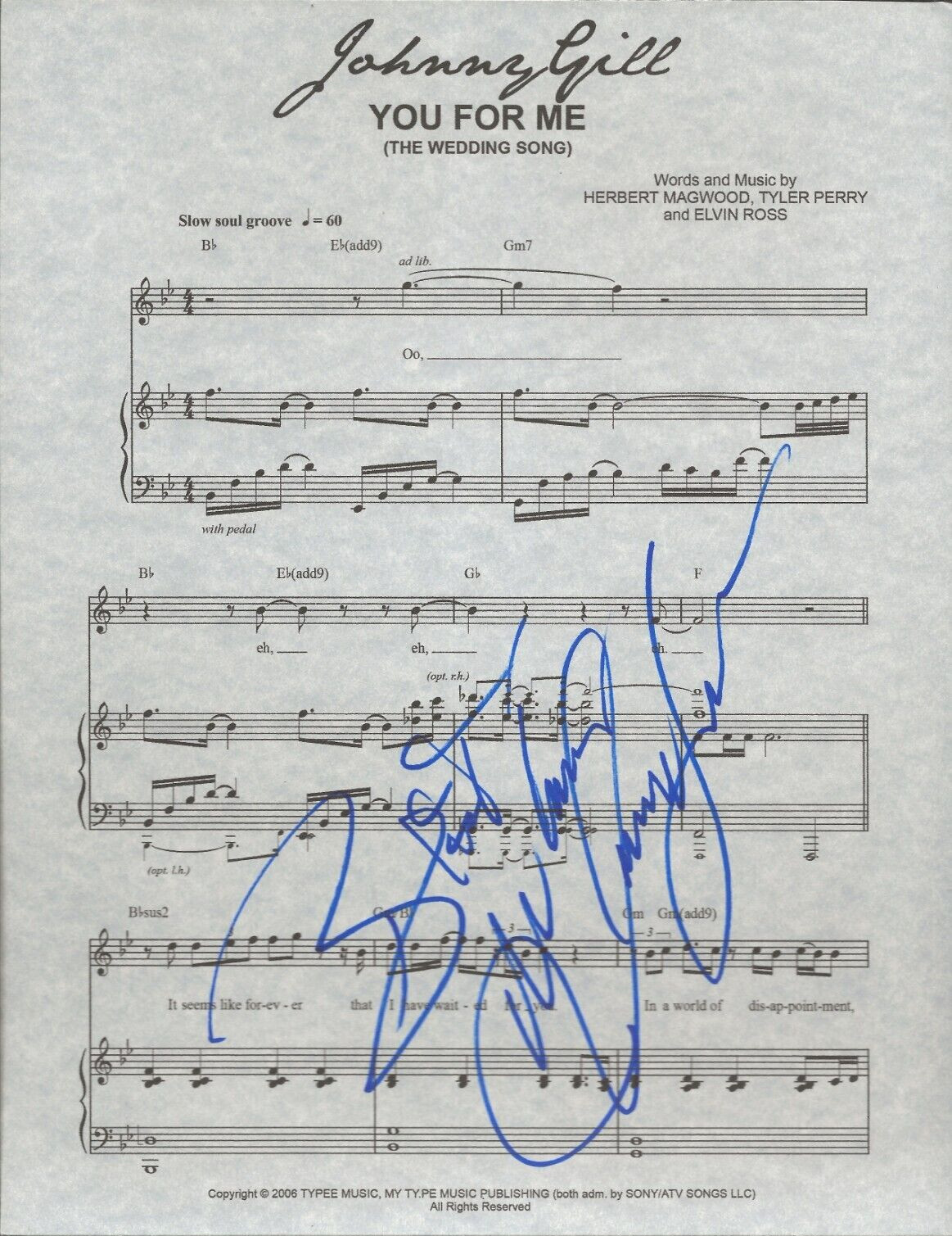 Johnny Gill SIGNED You For Me (wedding song) sheet music COA New Edition
