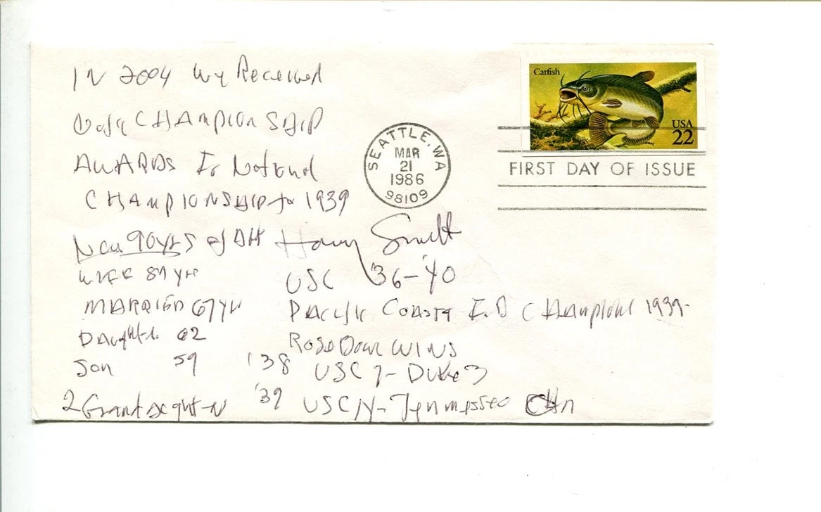 Harry Smith USC Trojans College Football HOF Rose Bowl Signed Autograph FDC
