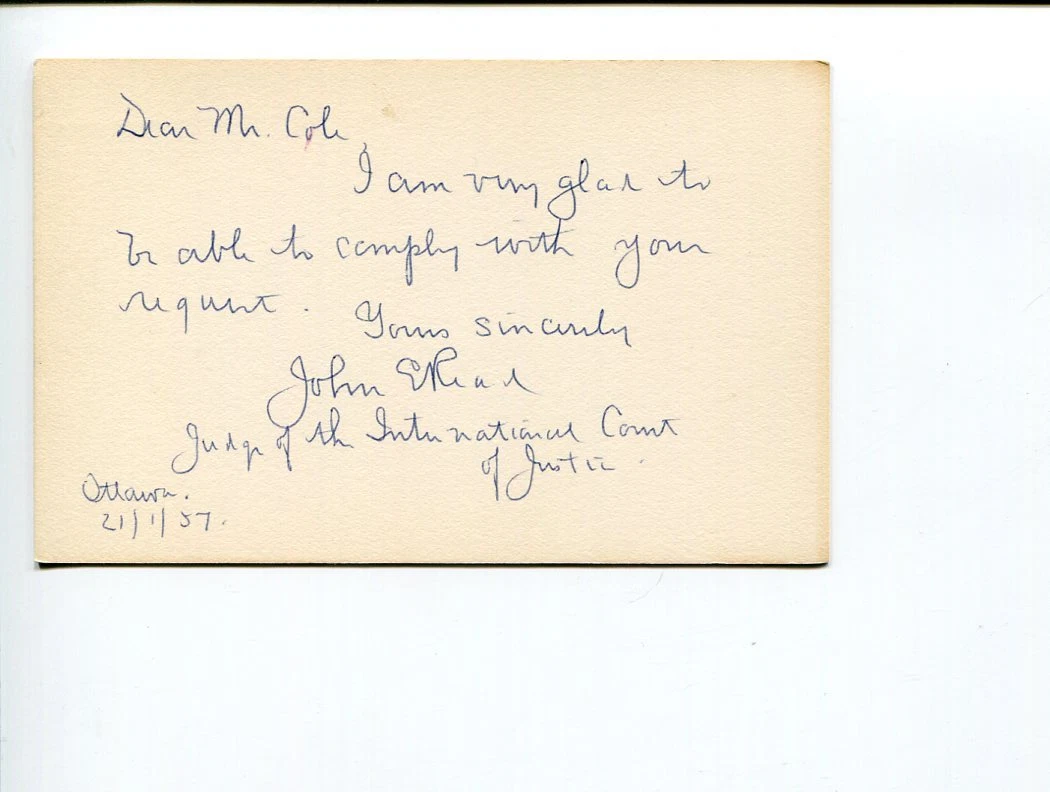 John Erskine Read Canada International Court of Justice Judge Signed Autograph
