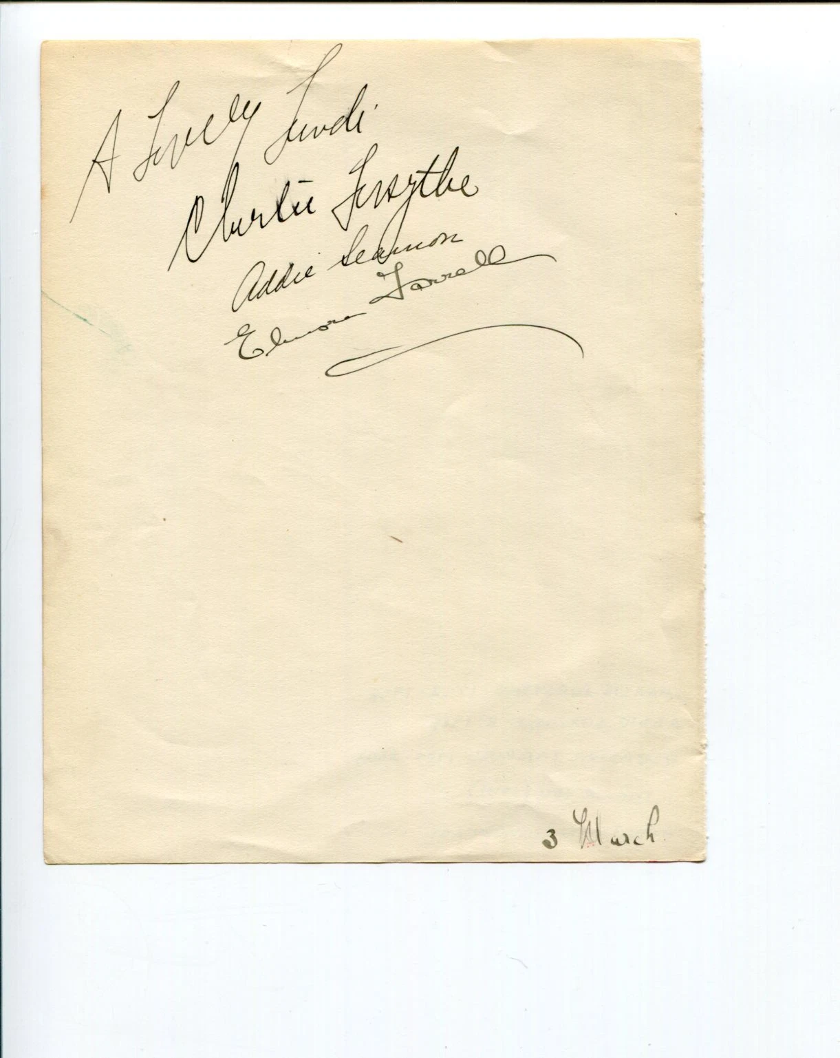 Charlie Forsythe Eleanor Farrell Addie Seamon Vaudeville Singer Signed Autograph
