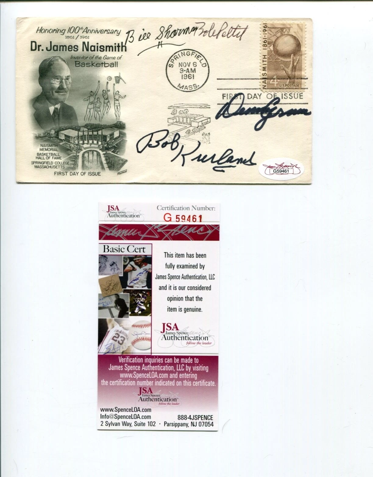 Denny Crum Bob Kurland Bill Sharman Bob Pettit Basketball HOF Signed FDC JSA

