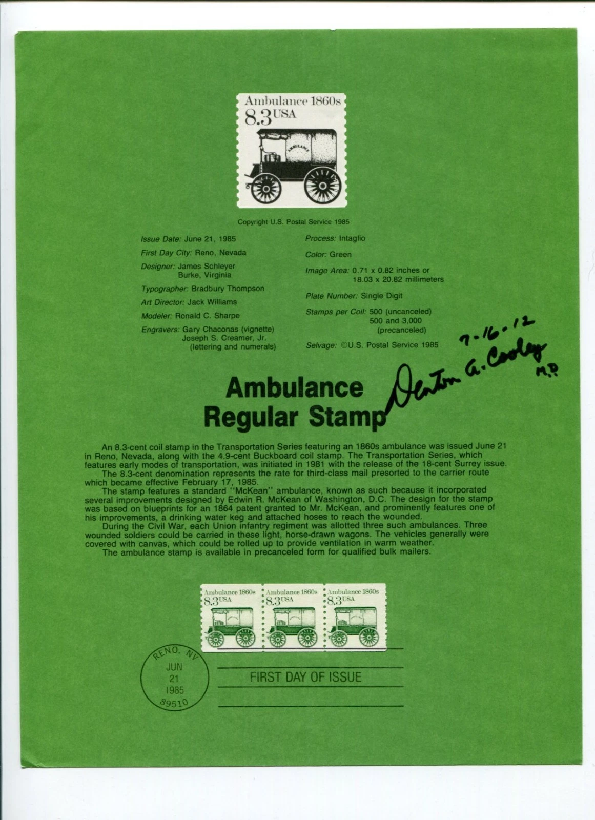 Dr Denton Cooley Heart Surgeon Inventor Signed Autograph FDC Stamp Sheet
