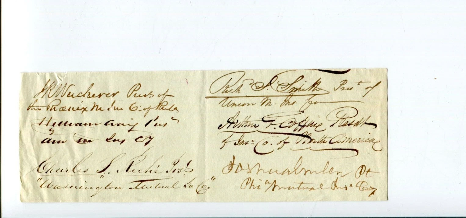 Early Insurance Company Presidents Washington Mutual & Others Signed Autograph

