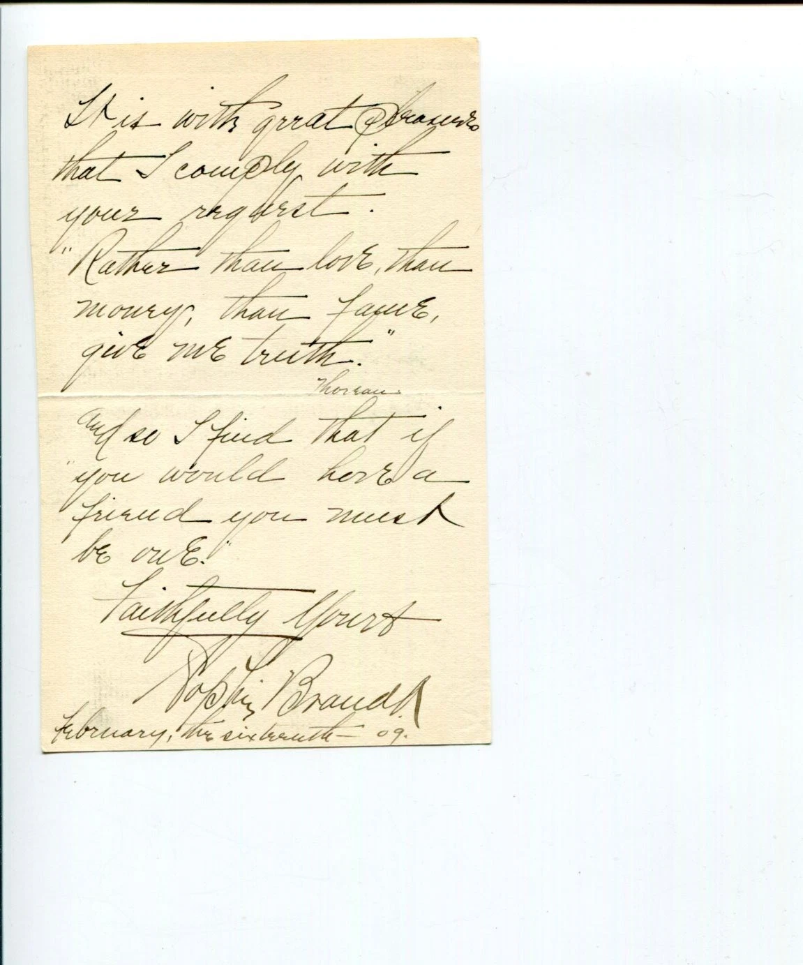 Sophie Brandt Early Opera Singer Signed Autograph ALS
