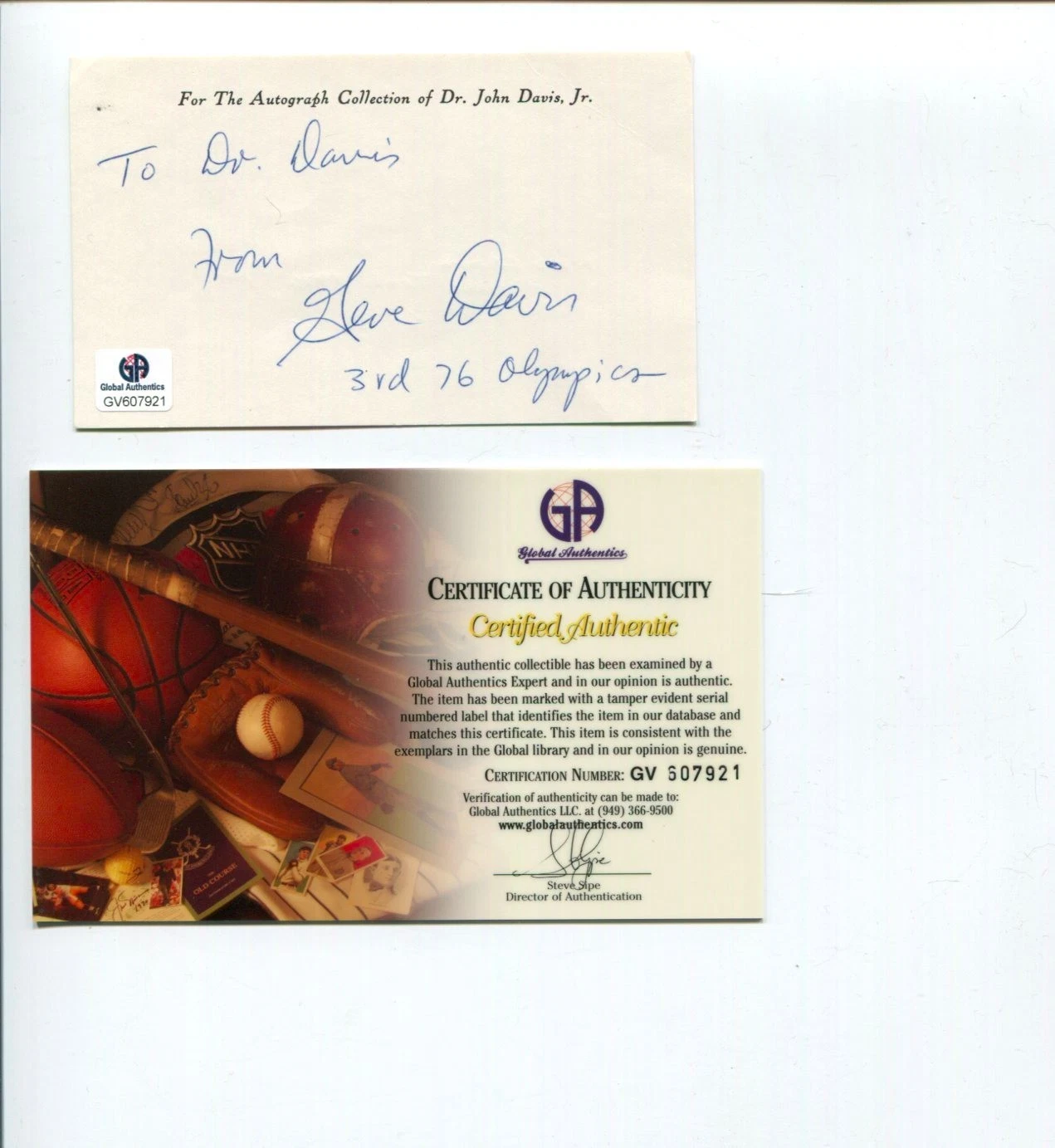 Gene Davis US Olympic Bronze Featherweight Wreslter Signed Autograph GA COA
