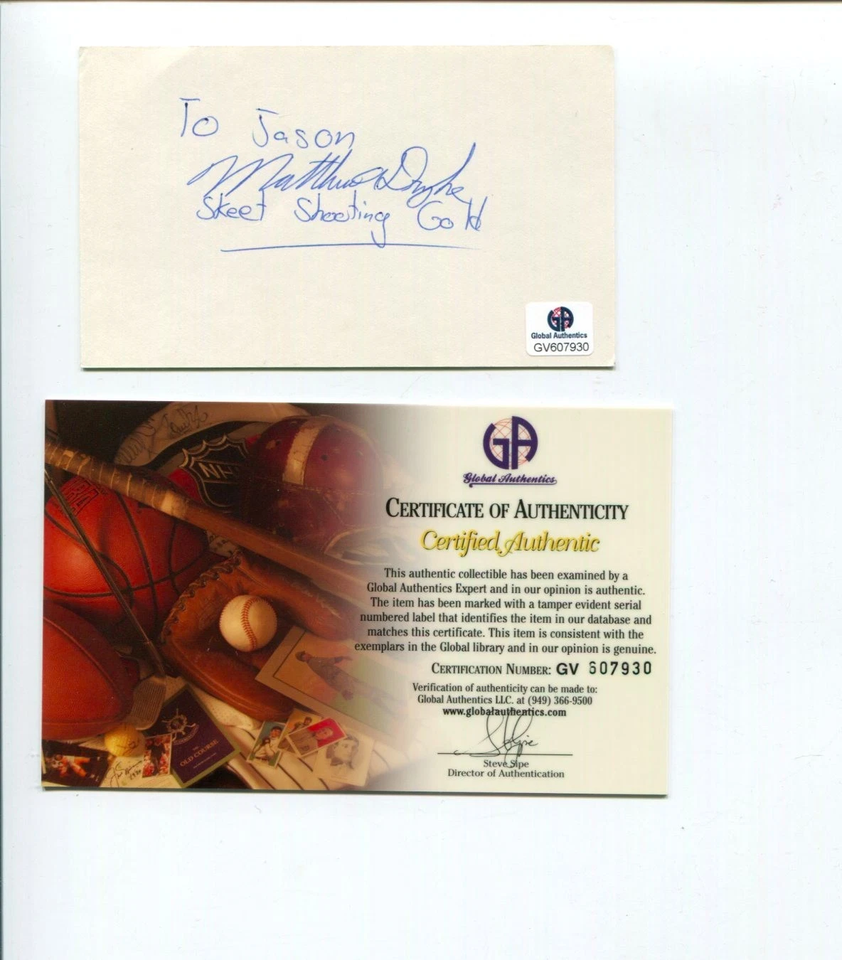 Matthew Dryke US Champ Olympic Skeet Shooter Shooting Signed Autograph GA COA
