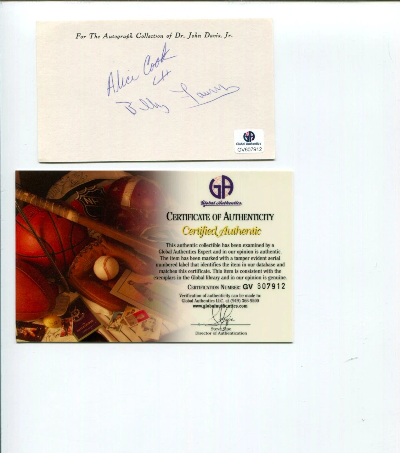 Alice Cook William Fauver US Olympic Pair Figure Skater Signed Autograph GA COA
