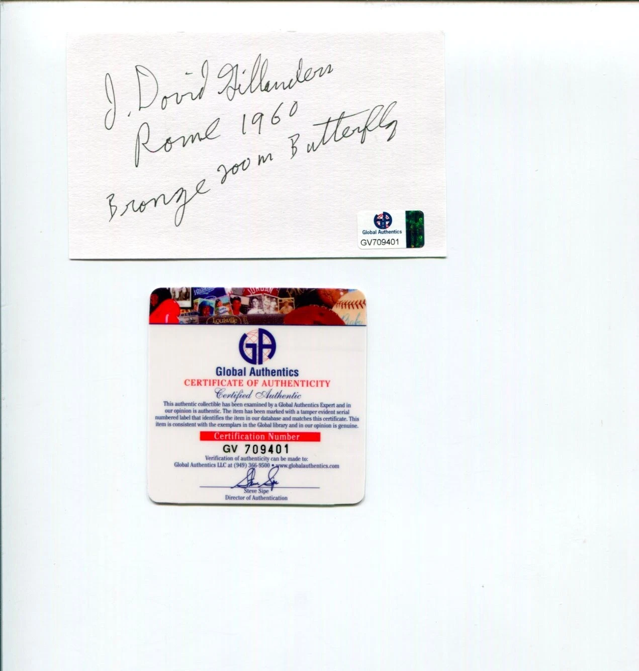 Dave Gillander 1960 US Olympic Bronze Swimmer Signed Autograph GA COA
