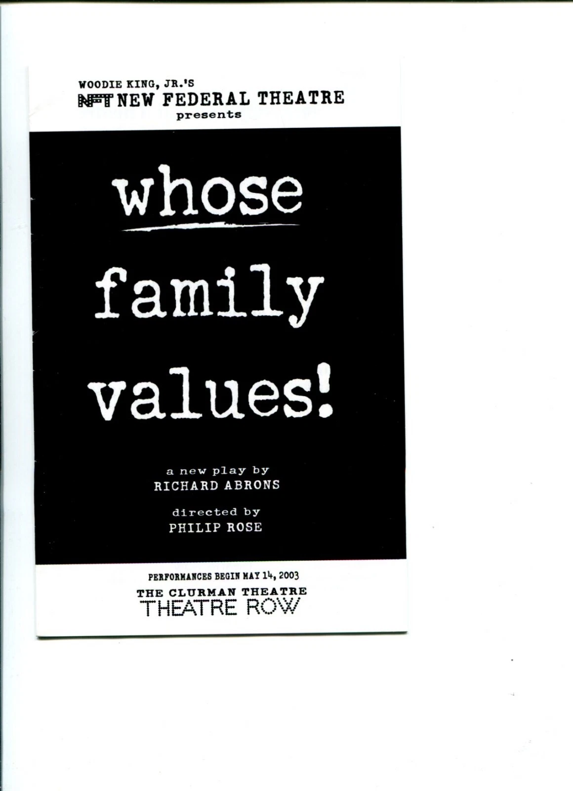 Glynis Bell Clayton LeBouef & Cast Whose Family Values Signed Autograph Playbill
