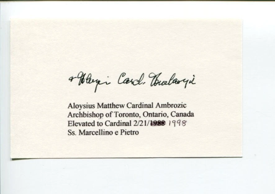 Aloysius Ambrozic Roman Catholic Cardinal Archbishop of Toronto Signed Autograph
