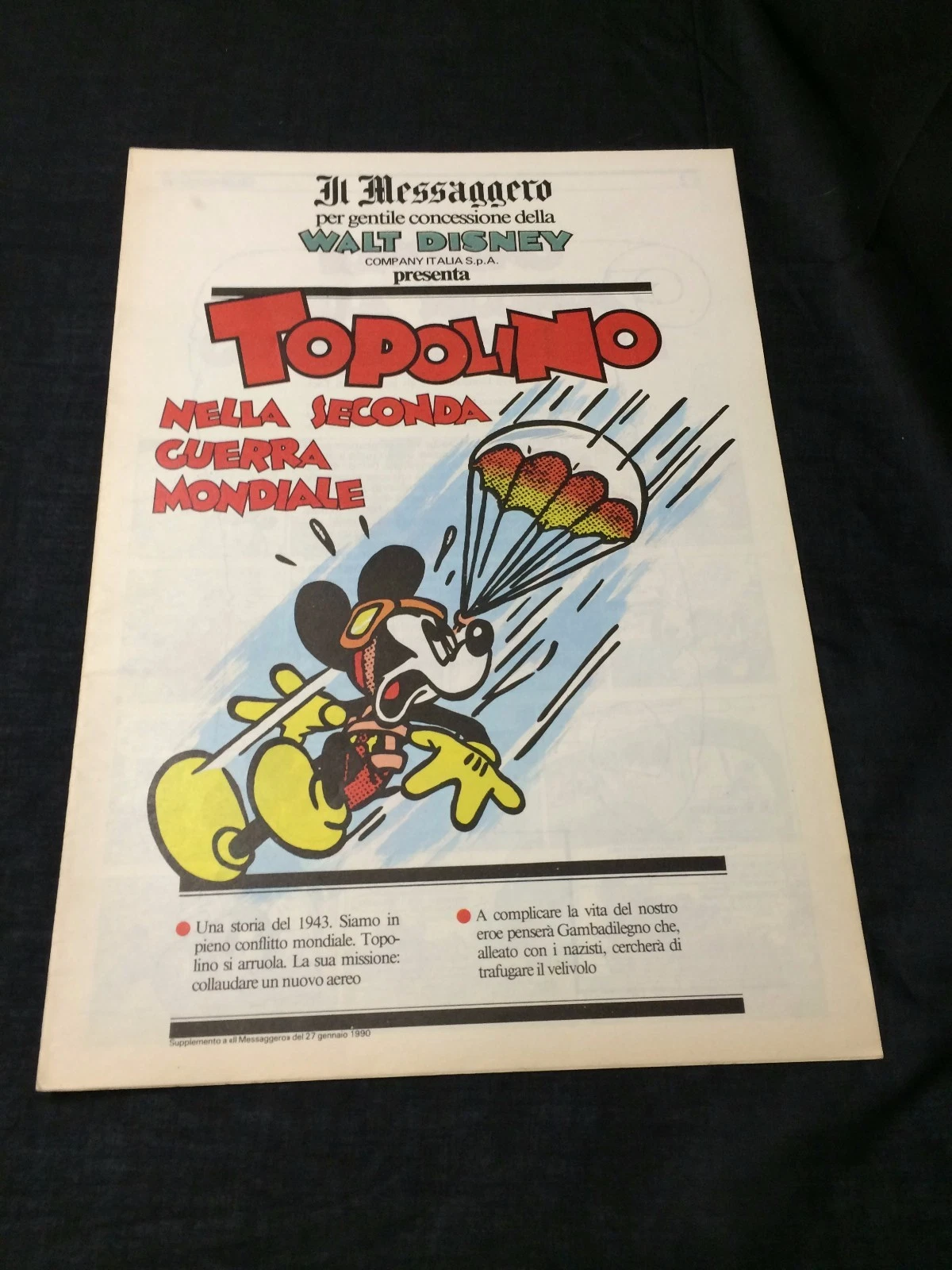 Mickey Mouse Parachuting Disney Topolino Comic Italian Il Messaggero Newspaper
