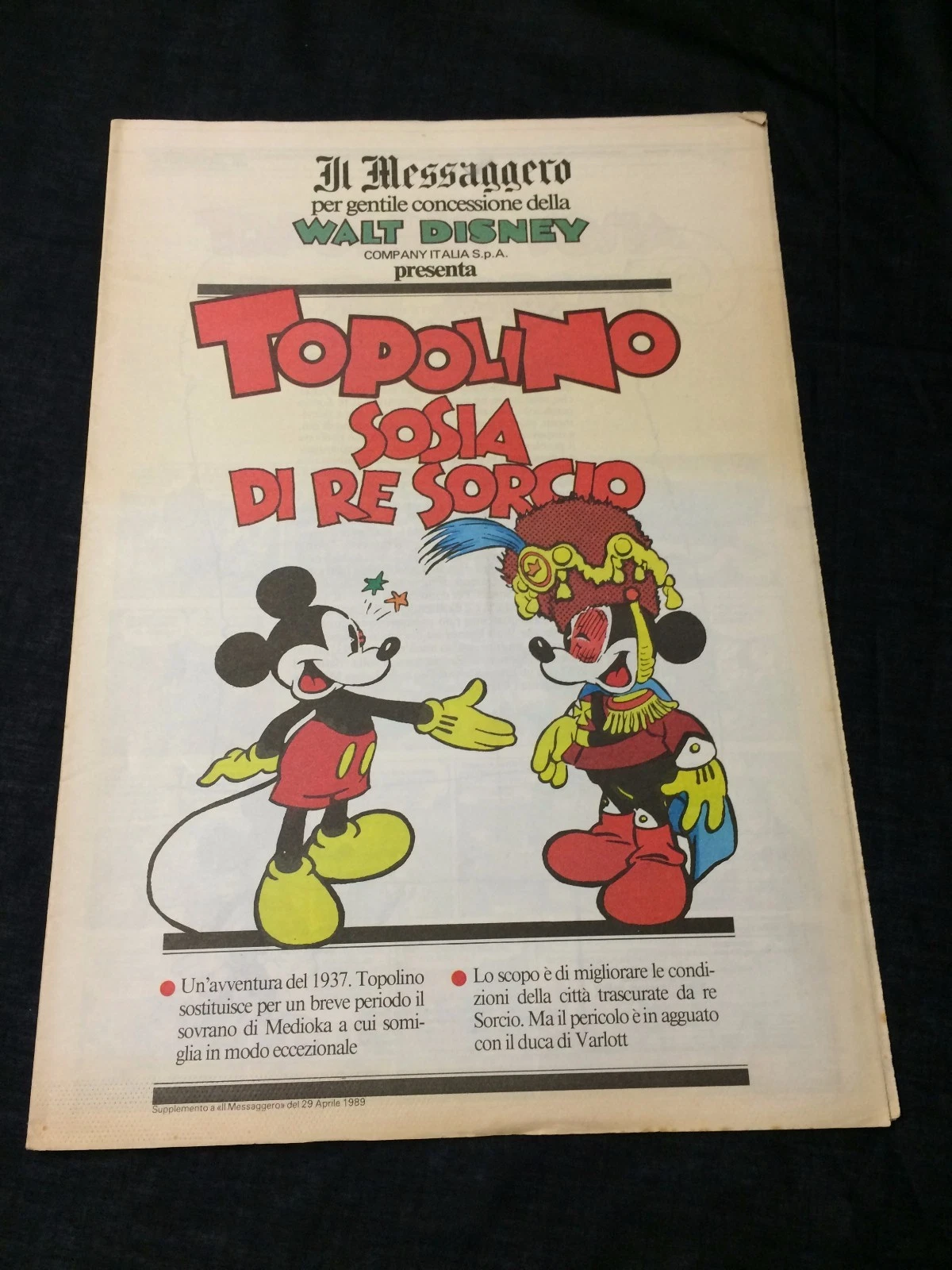 Mickey Mouse Sorcio King Disney Topolino Comic Italian Il Messaggero Newspaper
