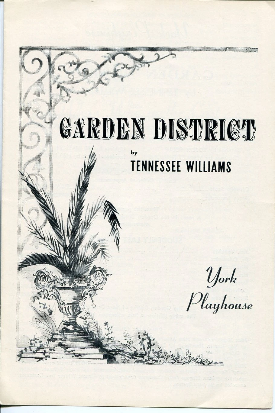 Tennessee Williams Garden District York Playhouse 1958 Premier Show Playbill
