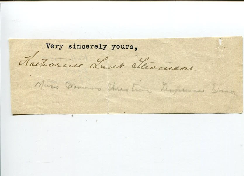Katharine Lent Stevenson Massachusetts Woman's Christian Temperance Union Signed
