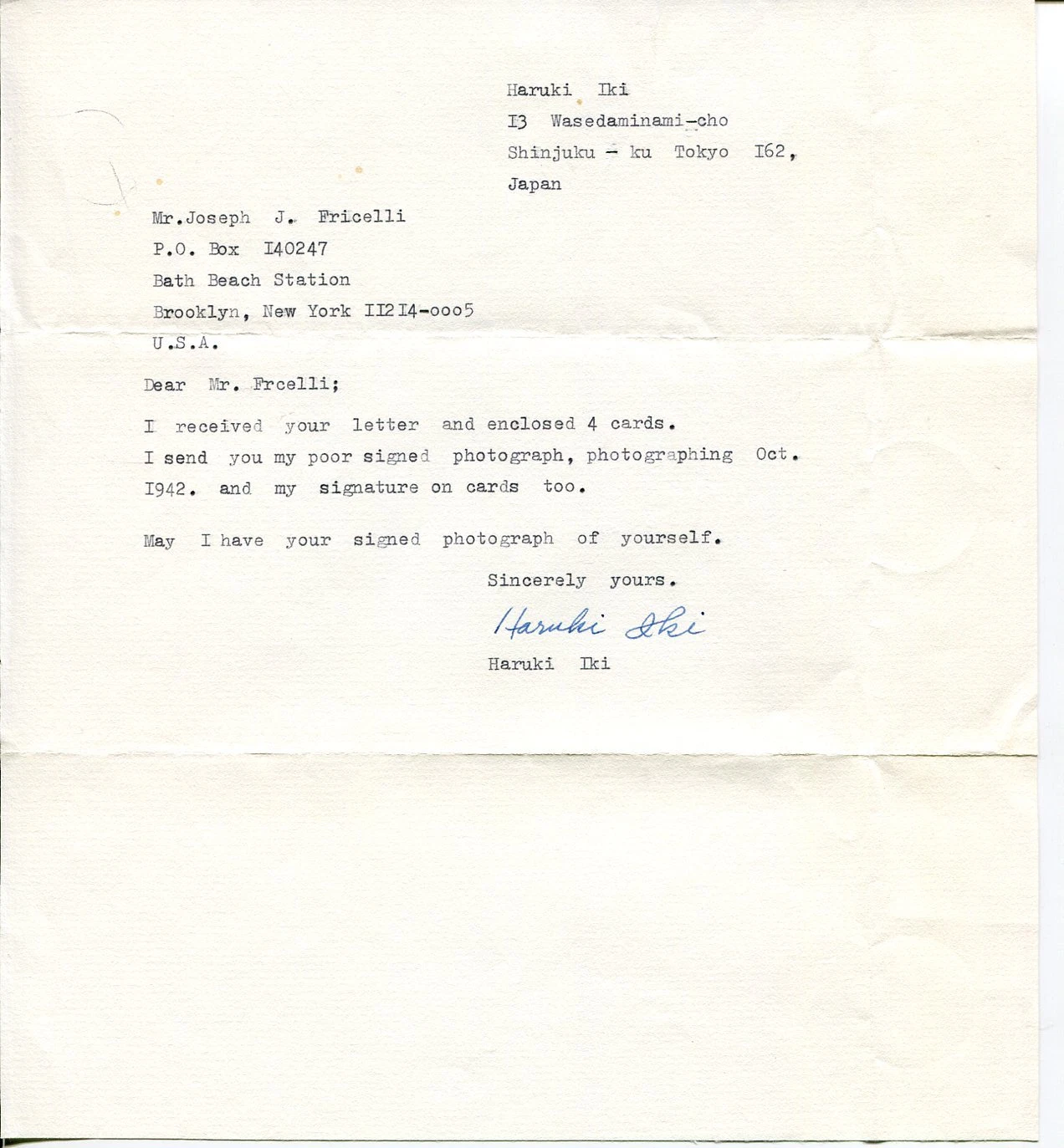 Lieutenant Haruki Iki WWII Pilot Sunk Prince of Wales Repule Signed Autograph
