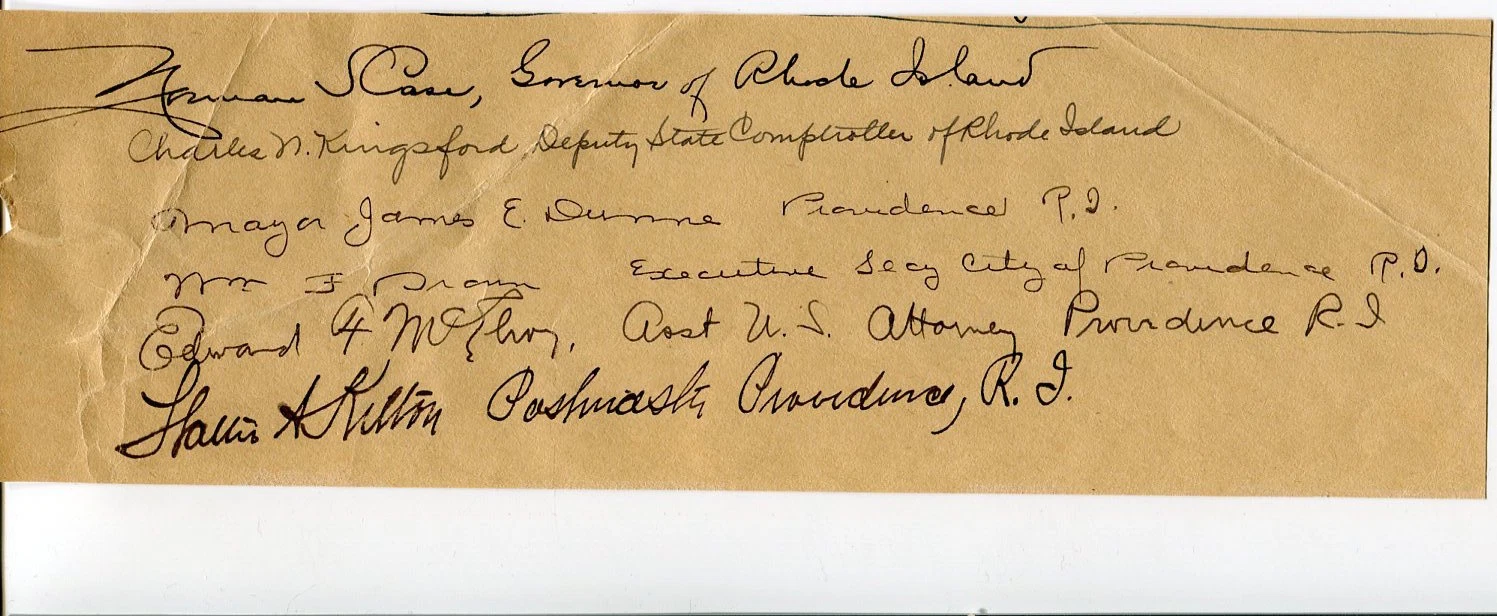 Norman S. Case Governor of Rhode Island & Local Politicians Signed Autograph
