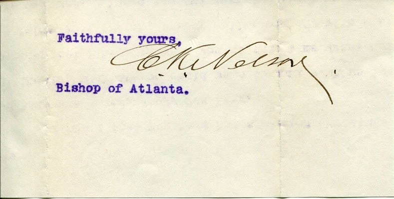 Cleland Kinloch Nelson 3rd Episcopal Bishop Georgia Atlanta Signed Autograph
