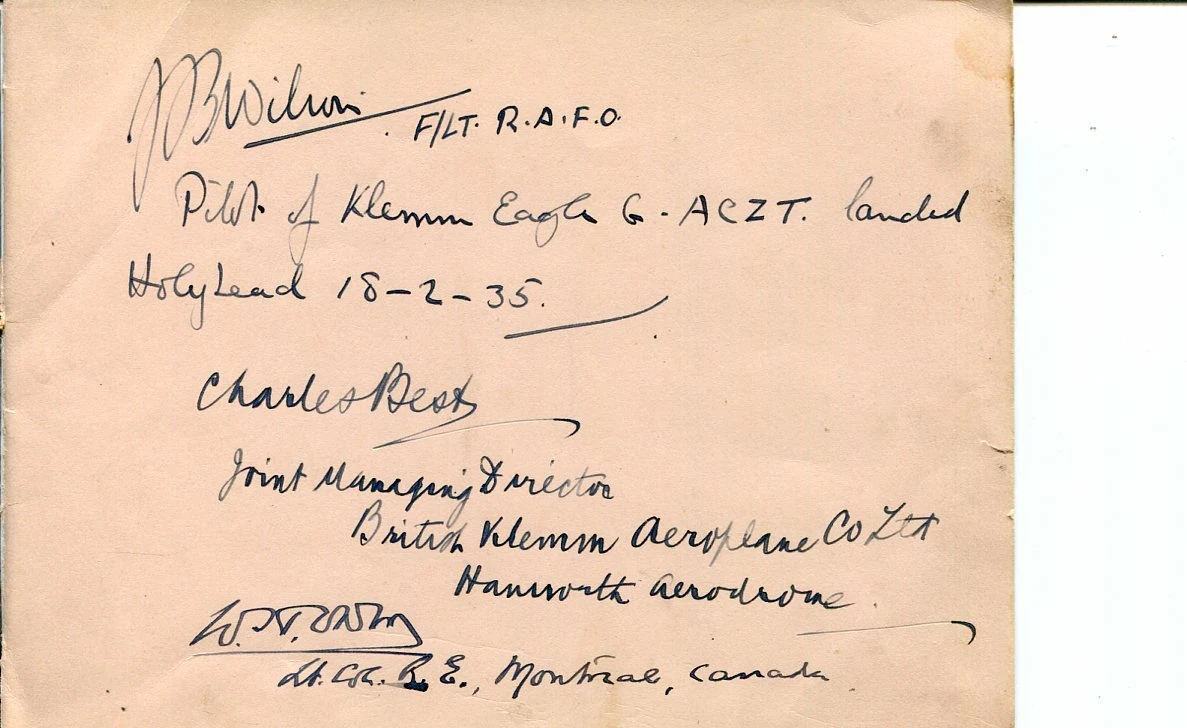 J. B. Wilson Eagle Pilot Charles Best British Klemm Aeroplane Signed Autograph

