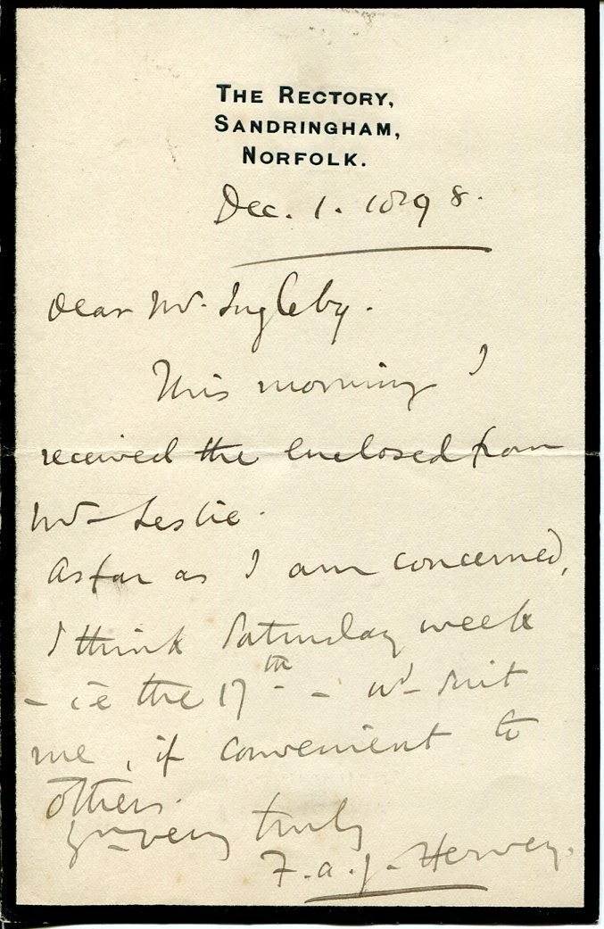 George Augustine Hervey Clergy Vicar St Anne in the Grove Signed Autograph ALS
