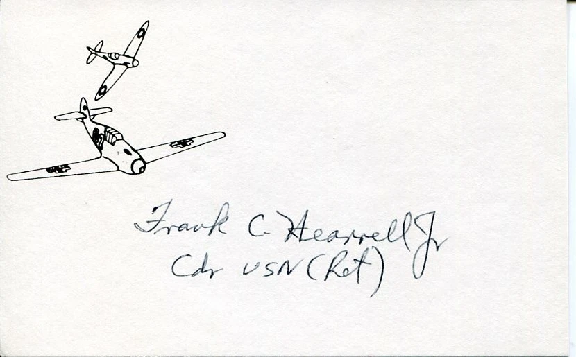 Frank Hearrell USN Navy WWII War Fighter Pilot Ace 2x DFC VF-18 Signed Autograph
