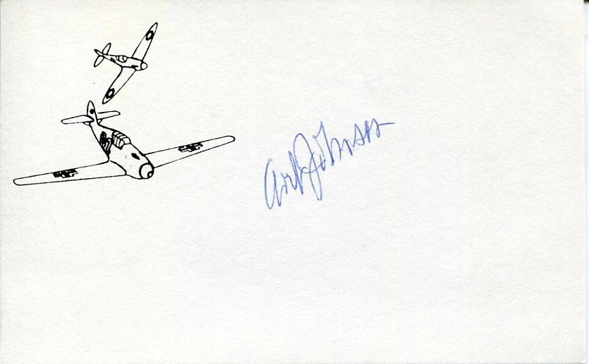 Arthur George Johnson WWII War Fighter Pilot Ace DFC P-51 Signed Autograph
