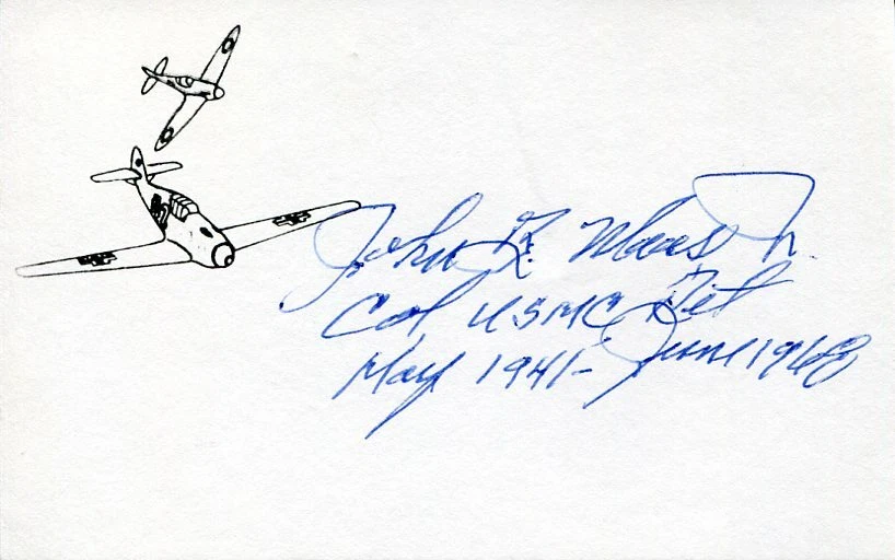 John B. Maas USMC Marine WWII War Fighter Pilot Ace Guadalcanal Signed Autograph
