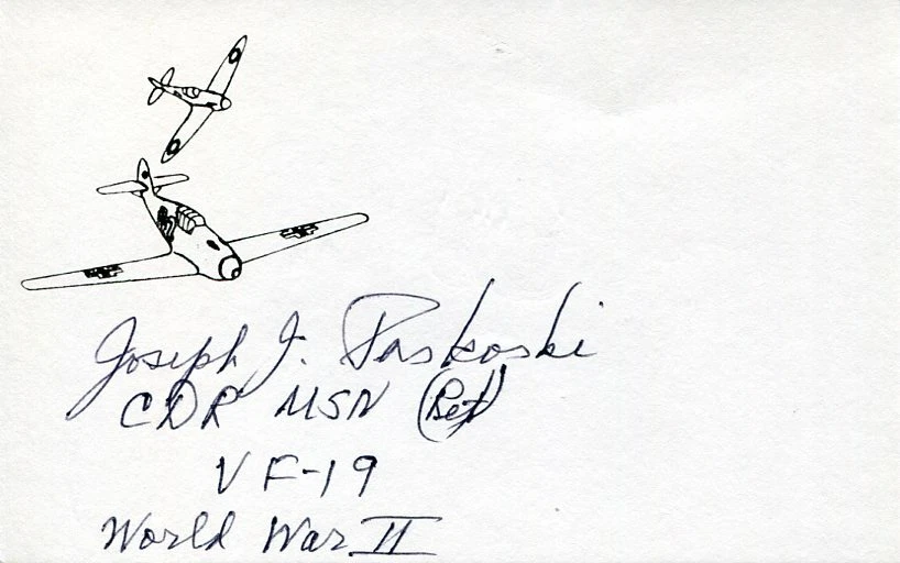 Joseph Paskoski USN Navy WWII War Fighter Pilot Ace Navy Cross Signed Autograph
