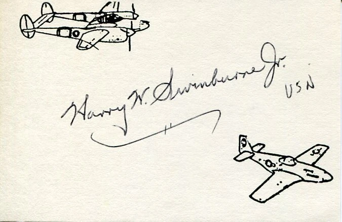 Harryn Swinburne Jr USN Navy WWII War Fighter Pilot Ace 3x DFC Signed Autograph

