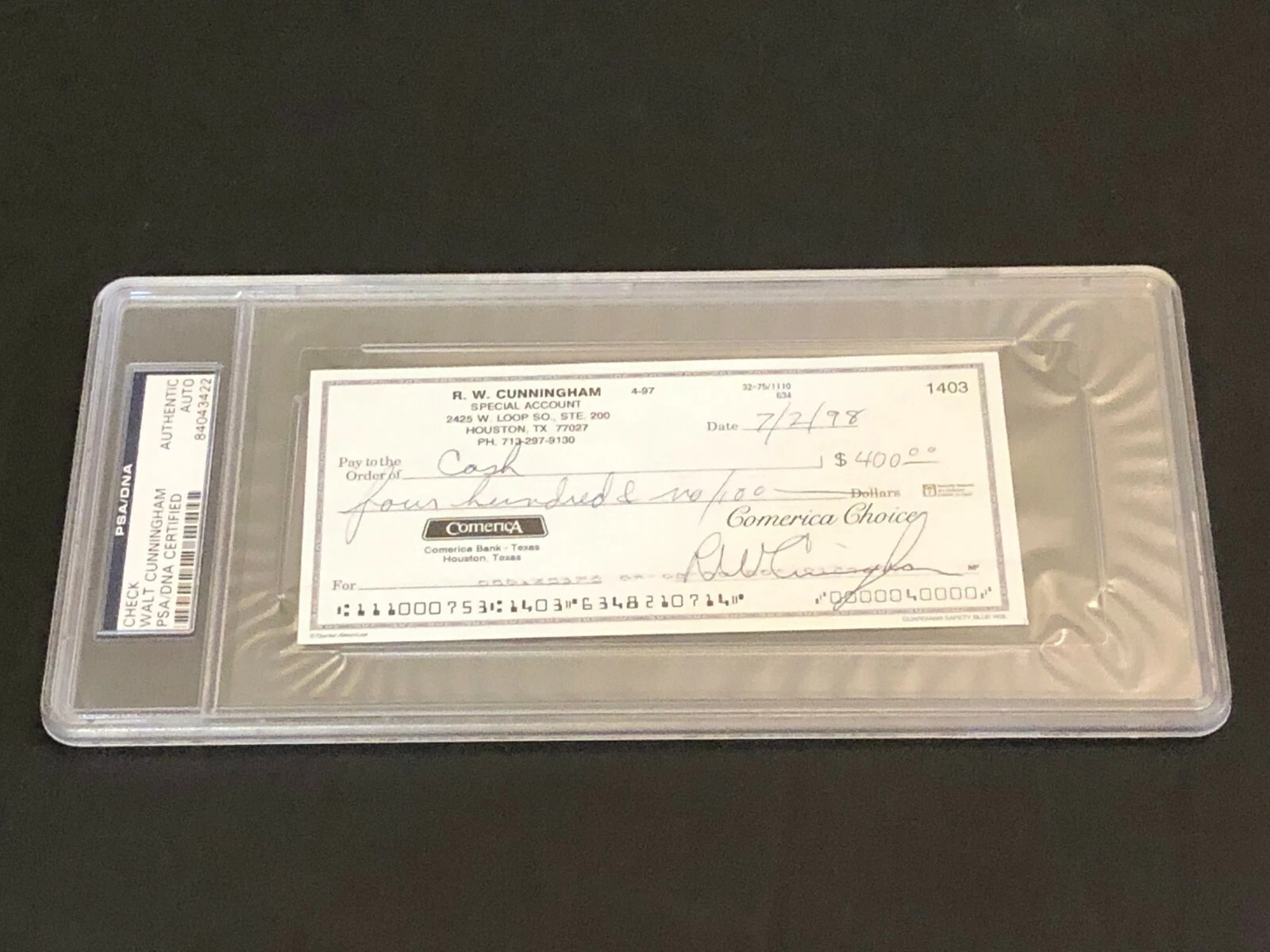 Walter Cunningham NASA Apollo 7 Astronaut Space Signed Autograph Check Slab PSA
