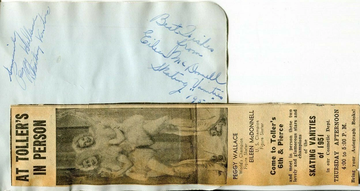 Peggy Wallace Eileen McDonnell US Figure Skating Champions Signed Autograph
