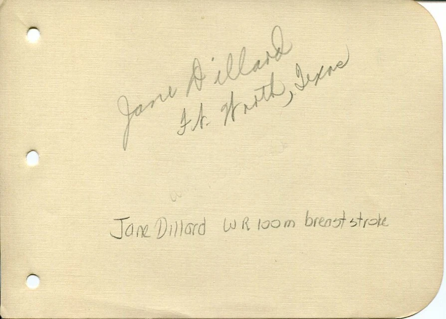 Jane Dillard Kittleson AAU 100M Breaststroke World Reco Swimmer Signed Autograph
