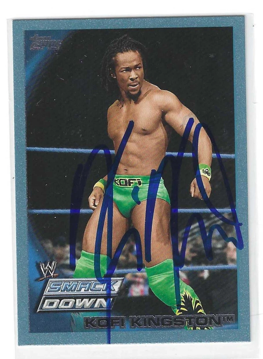 Kofi Kingston Signed 2010 Topps WWE Raw Blue Card #23 1446/2010

