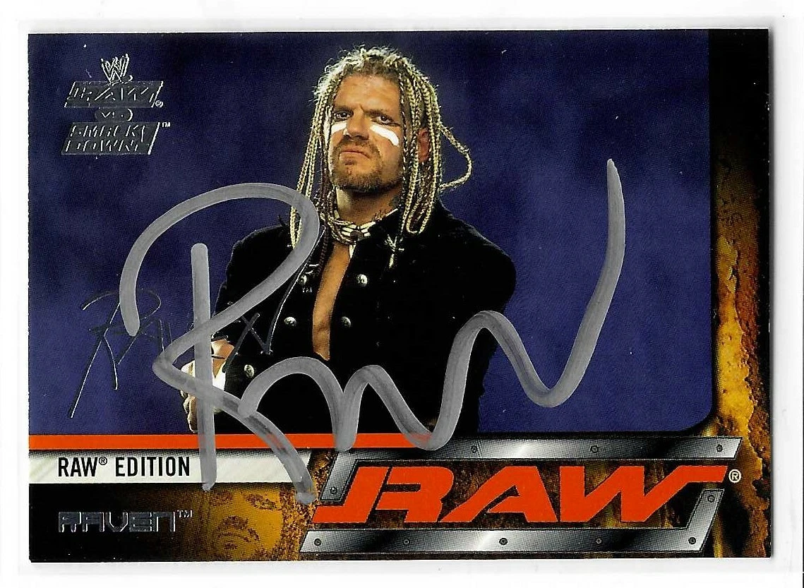Raven Signed 2002 Fleer WWE Raw vs Smack Down Card #31

