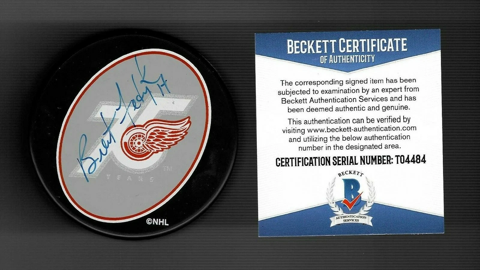 Brent Fedyk Signed Detroit Red Wings 75th Anniversary Puck Beckett COA
