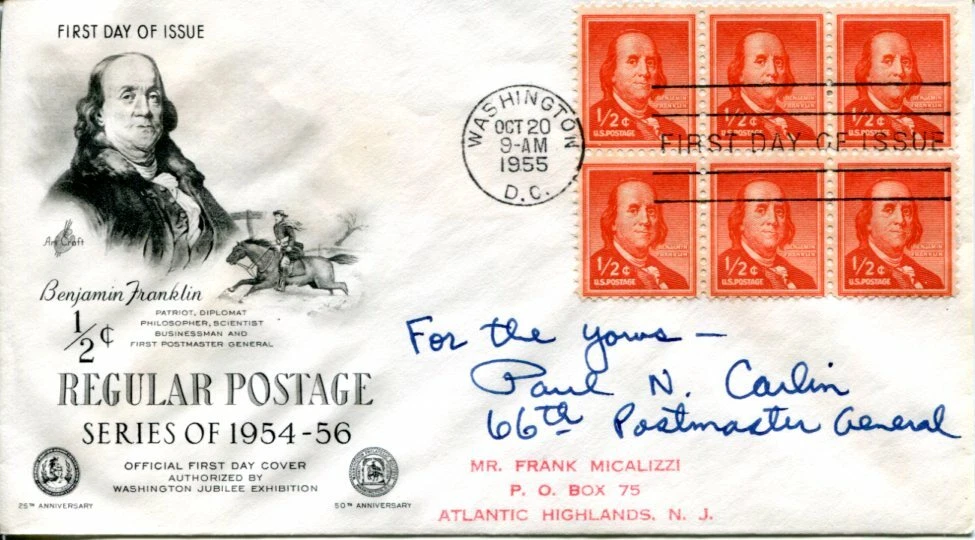Paul Carlin US United States Postmaster General Signed Autograph FDC
