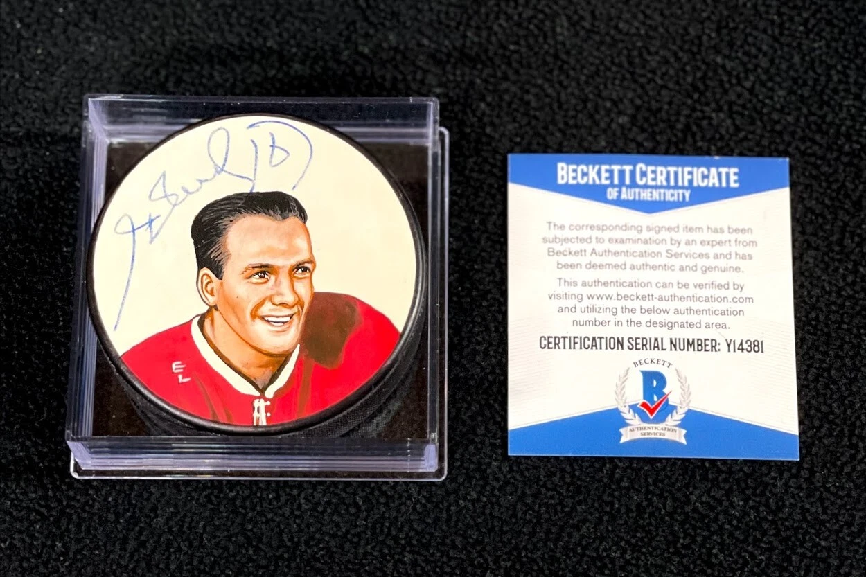Henri Richard Signed Montreal Canadiens Custom Hand Painted Puck Beckett COA
